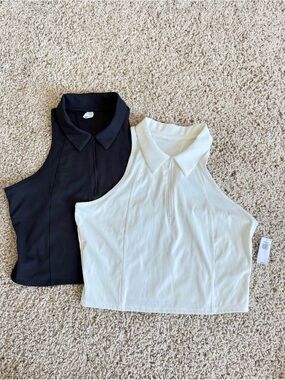 Cropped Polo Tank Top Duo - Black & White